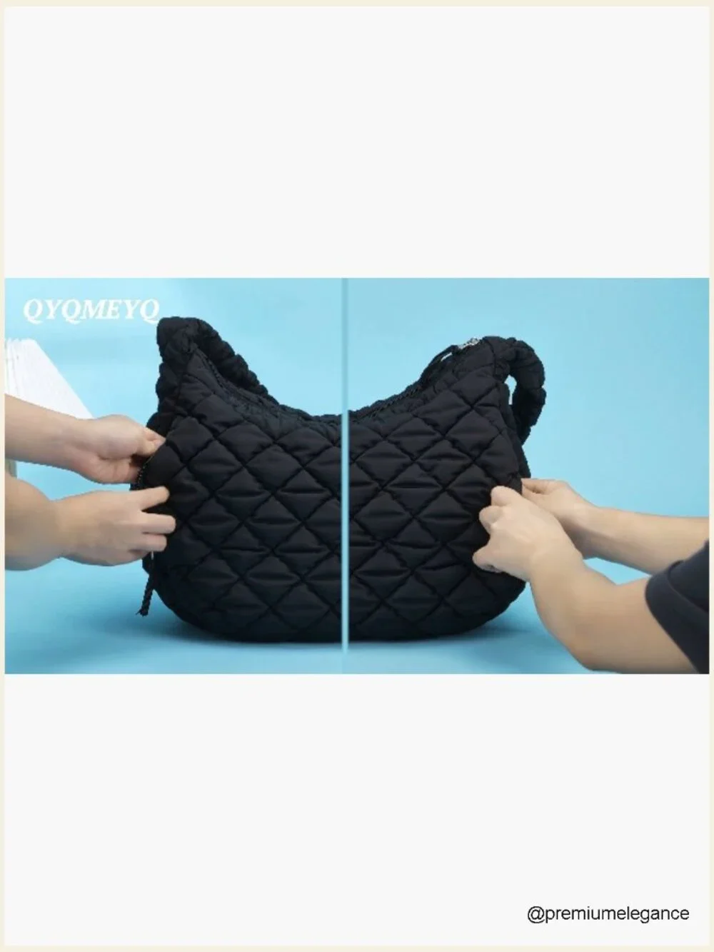 Large Quilted Puffer Tote Bag with Zipper, Lightweight Shoulder Bag for Work - Picture 7 of 7